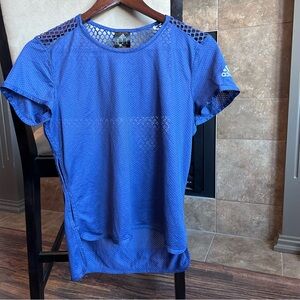 Adidas Womens Blue Mesh Cap Sleeve Running Top Reflective Athletic Tee Small